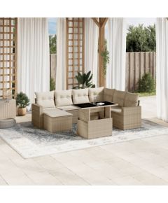 vidaXL 8-cz. zestaw mebli ogrodowych z poduszkami, beżowy, polirattan Dārza mēbeļu komplekti