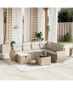 vidaXL 8-cz. zestaw mebli ogrodowych z poduszkami, beżowy, polirattan Dārza mēbeļu komplekti