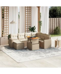 vidaXL 8-cz. zestaw mebli ogrodowych z poduszkami, beżowy, polirattan Dārza mēbeļu komplekti