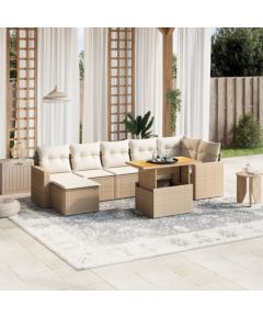 vidaXL 8-cz. zestaw mebli ogrodowych z poduszkami, beżowy, polirattan Dārza mēbeļu komplekti