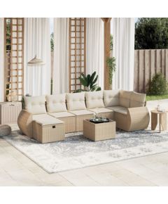 vidaXL 8-cz. zestaw mebli ogrodowych z poduszkami, beżowy, polirattan Dārza mēbeļu komplekti