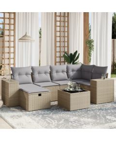 vidaXL 7-cz. zestaw mebli ogrodowych z poduszkami, mieszany beż Dārza mēbeļu komplekti