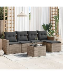 vidaXL 6-cz. zestaw mebli ogrodowych z poduszkami, szary, rattan PE Dārza mēbeļu komplekti