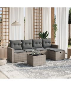 vidaXL 6-cz. zestaw mebli ogrodowych z poduszkami, szary, polirattan Dārza mēbeļu komplekti