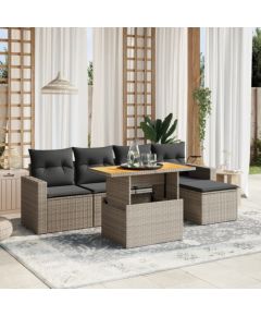 vidaXL 6-cz. zestaw mebli ogrodowych z poduszkami, szary, polirattan Dārza mēbeļu komplekti