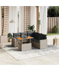 vidaXL 6-cz. zestaw mebli ogrodowych z poduszkami, szary, polirattan Dārza mēbeļu komplekti