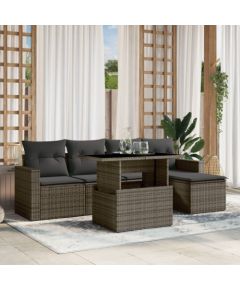 vidaXL 6-cz. zestaw mebli ogrodowych z poduszkami, szary, polirattan Dārza mēbeļu komplekti