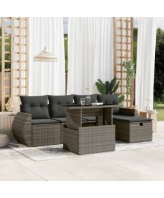 vidaXL 6-cz. zestaw mebli ogrodowych z poduszkami, szary, polirattan Dārza mēbeļu komplekti