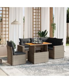 vidaXL 6-cz. zestaw mebli ogrodowych z poduszkami, szary, polirattan Dārza mēbeļu komplekti