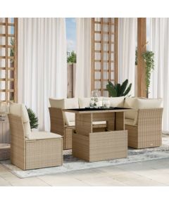 vidaXL 6-cz. zestaw mebli ogrodowych z poduszkami, beżowy, polirattan Dārza mēbeļu komplekti