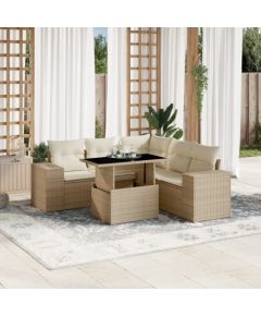 vidaXL 6-cz. zestaw mebli ogrodowych z poduszkami, beżowy, polirattan Dārza mēbeļu komplekti