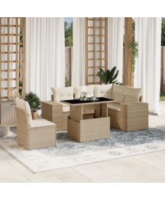 vidaXL 6-cz. zestaw mebli ogrodowych z poduszkami, beżowy, polirattan Dārza mēbeļu komplekti