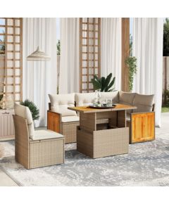 vidaXL 6-cz. zestaw mebli ogrodowych z poduszkami, beżowy, polirattan Dārza mēbeļu komplekti