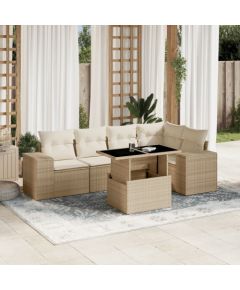 vidaXL 6-cz. zestaw mebli ogrodowych z poduszkami, beżowy, polirattan Dārza mēbeļu komplekti