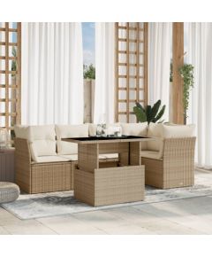 vidaXL 6-cz. zestaw mebli ogrodowych z poduszkami, beżowy, polirattan Dārza mēbeļu komplekti