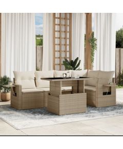 vidaXL 6-cz. zestaw mebli ogrodowych z poduszkami, beżowy, polirattan Dārza mēbeļu komplekti