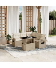 vidaXL 6-cz. zestaw mebli ogrodowych z poduszkami, beżowy, polirattan Dārza mēbeļu komplekti