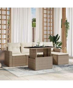 vidaXL 6-cz. zestaw mebli ogrodowych z poduszkami, beżowy, polirattan Dārza mēbeļu komplekti