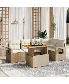 vidaXL 6-cz. zestaw mebli ogrodowych z poduszkami, beżowy, polirattan Dārza mēbeļu komplekti