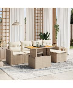 vidaXL 6-cz. zestaw mebli ogrodowych z poduszkami, beżowy, polirattan Dārza mēbeļu komplekti