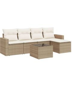 vidaXL 6-cz. zestaw mebli ogrodowych z poduszkami, beżowy, polirattan Dārza mēbeļu komplekti