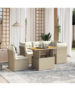 vidaXL 5-cz. zestaw mebli ogrodowych z poduszkami, beżowy, polirattan Dārza mēbeļu komplekti