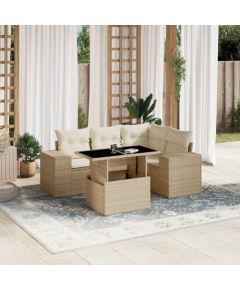 vidaXL 5-cz. zestaw mebli ogrodowych z poduszkami, beżowy, polirattan Dārza mēbeļu komplekti