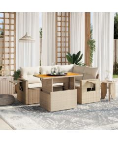 vidaXL 5-cz. zestaw mebli ogrodowych z poduszkami, beżowy, polirattan Dārza mēbeļu komplekti