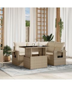 vidaXL 5-cz. zestaw mebli ogrodowych z poduszkami, beżowy, polirattan Dārza mēbeļu komplekti