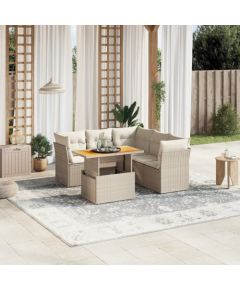 vidaXL 5-cz. zestaw mebli ogrodowych z poduszkami, beżowy, polirattan Dārza mēbeļu komplekti