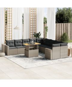 vidaXL 11-cz. zestaw mebli ogrodowych z poduszkami, szary rattan PE Dārza mēbeļu komplekti