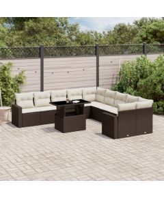 vidaXL 11-cz. zestaw mebli ogrodowych z poduszkami, brązowy, rattan PE Dārza mēbeļu komplekti