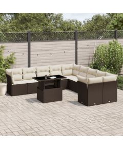 vidaXL 11-cz. zestaw mebli ogrodowych z poduszkami, brązowy, rattan PE Dārza mēbeļu komplekti