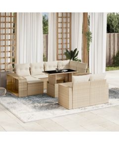 vidaXL 11-cz. zestaw mebli ogrodowych z poduszkami, beżowy, polirattan Dārza mēbeļu komplekti