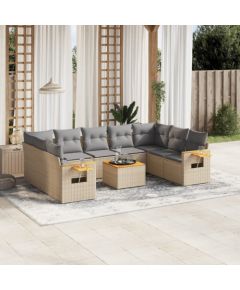 vidaXL 10-cz. zestaw mebli ogrodowych z poduszkami, beżowy, polirattan Dārza mēbeļu komplekti