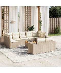 vidaXL 10-cz. zestaw mebli ogrodowych z poduszkami, beżowy, polirattan Dārza mēbeļu komplekti