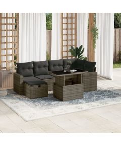 vidaXL 7-cz. zestaw wypoczynkowy do ogrodu, z poduszkami, szary Dārza mēbeļu komplekti