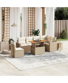 vidaXL 7-cz. zestaw wypoczynkowy do ogrodu, z poduszkami, beżowy Dārza mēbeļu komplekti