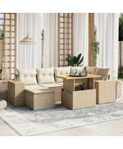 vidaXL 7-cz. zestaw wypoczynkowy do ogrodu, z poduszkami, beżowy Dārza mēbeļu komplekti