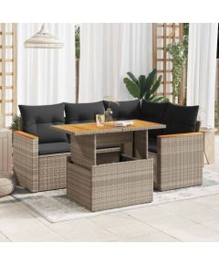 vidaXL 5-cz. zestaw wypoczynkowy do ogrodu, poduszki polirattan akacja Dārza mēbeļu komplekti