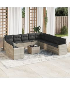 vidaXL 12-cz. zestaw mebli ogrodowych, z poduszkami, jasnoszary Dārza mēbeļu komplekti