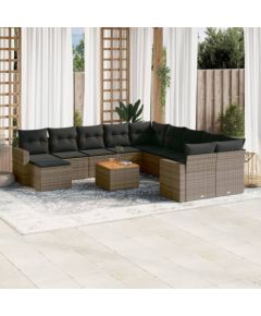 vidaXL 12-cz. zestaw mebli ogrodowych z poduszkami, szary, polirattan Dārza mēbeļu komplekti