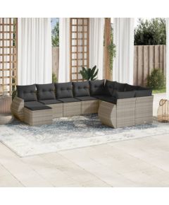 vidaXL 10-cz. zestaw wypoczynkowy do ogrodu, z poduszkami, jasnoszary Dārza mēbeļu komplekti