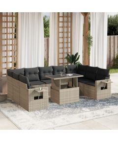 vidaXL 10-cz. zestaw wypoczynkowy do ogrodu, z poduszkami, jasnoszary Dārza mēbeļu komplekti