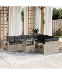 vidaXL 10-cz. zestaw wypoczynkowy do ogrodu, z poduszkami, jasnoszary Dārza mēbeļu komplekti