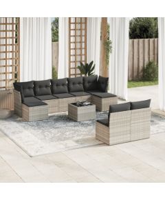 vidaXL 10-cz. zestaw wypoczynkowy do ogrodu, z poduszkami, jasnoszary Dārza mēbeļu komplekti