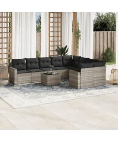 vidaXL 10-cz. zestaw wypoczynkowy do ogrodu, z poduszkami, jasnoszary Dārza mēbeļu komplekti