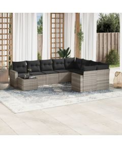 vidaXL 10-cz. zestaw wypoczynkowy do ogrodu, z poduszkami, jasnoszary Dārza mēbeļu komplekti