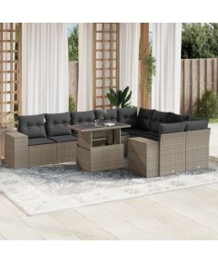 vidaXL 10-cz. zestaw wypoczynkowy do ogrodu, z poduszkami, jasnoszary Dārza mēbeļu komplekti