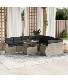 vidaXL 10-cz. zestaw wypoczynkowy do ogrodu, z poduszkami, jasnoszary Dārza mēbeļu komplekti